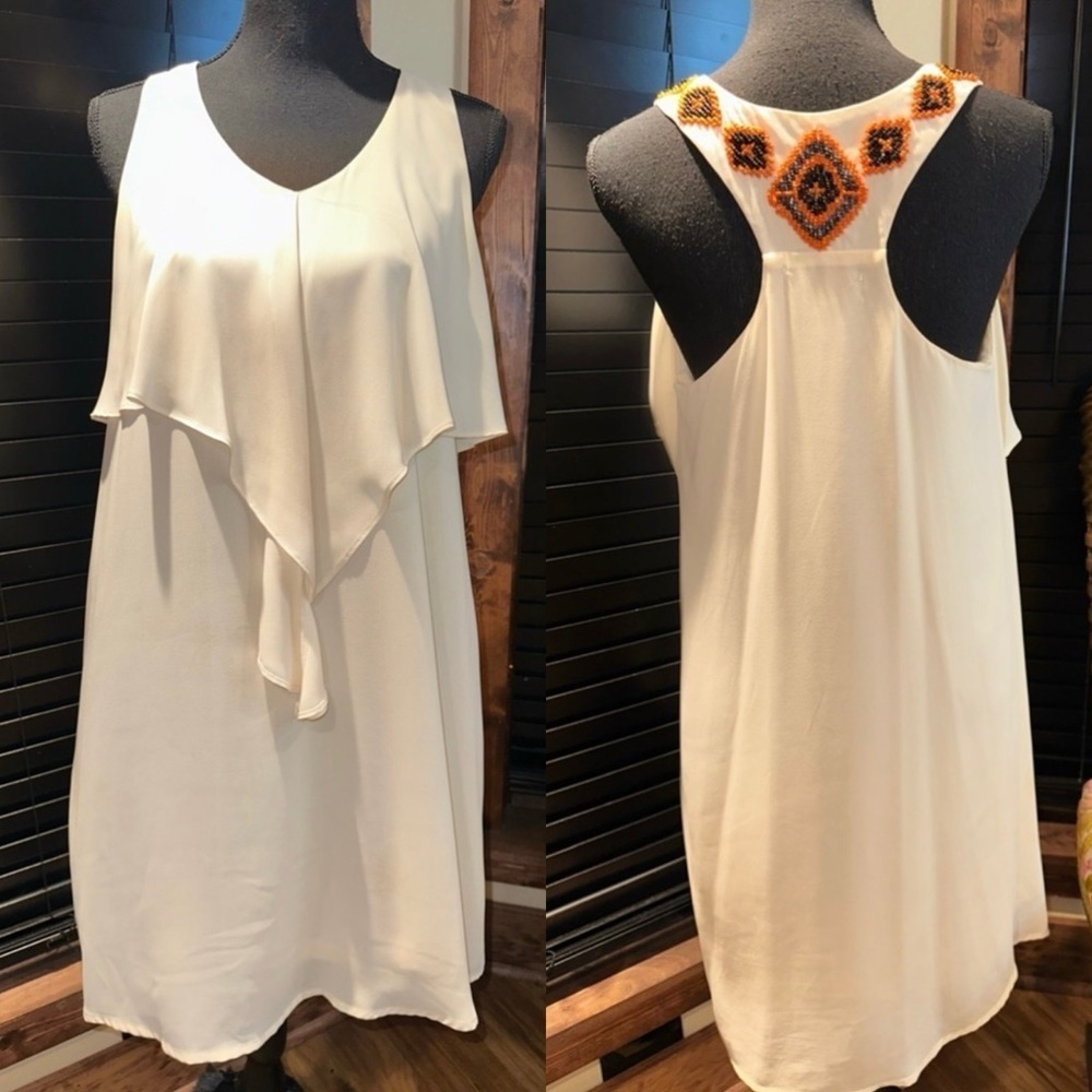 Fab’ RiK Cream Mini Dress with Beaded Decor - Size Medium